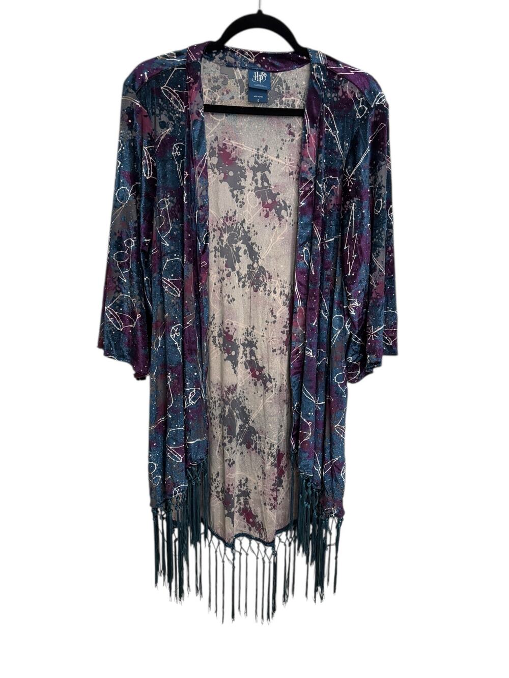 Torrid Kimono Women 0X Galaxy Harry Potter Astronomy Constellation Velour Fringe